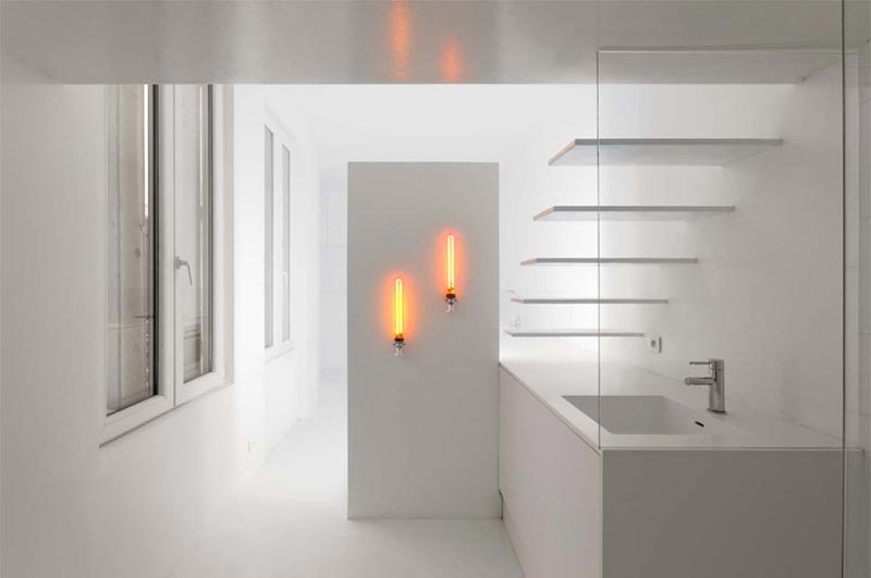 bathroom in a micro studio apartment in Paris