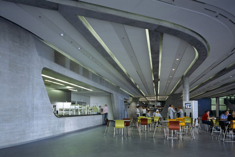 Cafeteria of the BMW Central Building in Leipzig by Zaha Hadid Architects