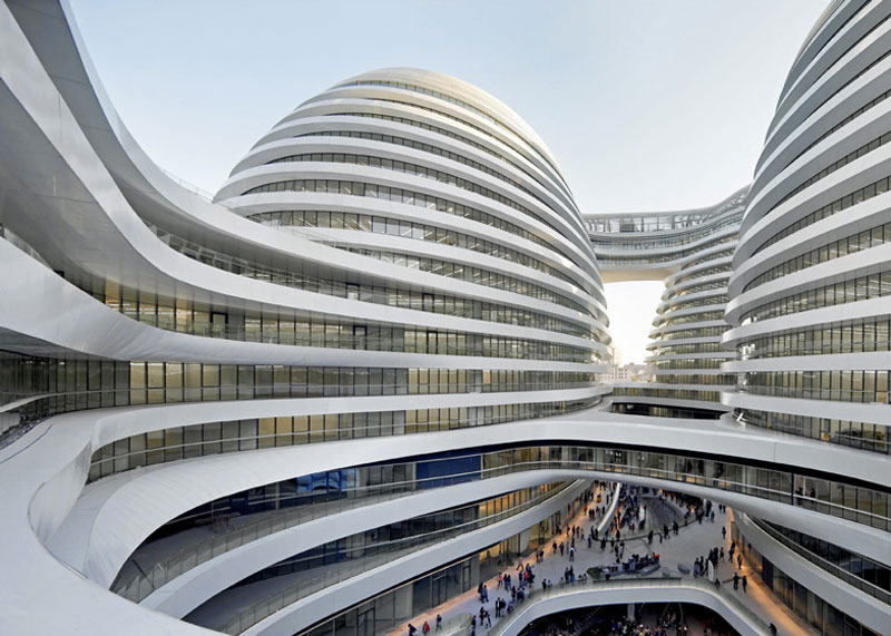Retail and office area at the Galaxy SOHO Complex in Beijing designed by Zaha Hadid