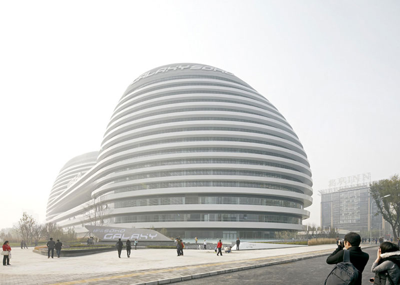 Exterior view of the Galaxy SOHO Complex in Beijing designed by Zaha Hadid