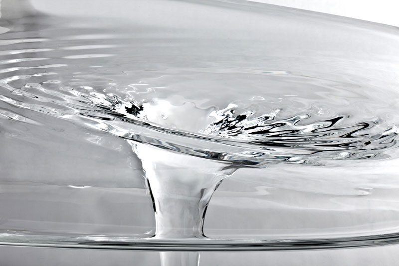 Closeup view of the Liquid Glacial Table designed by Zaha Hadid