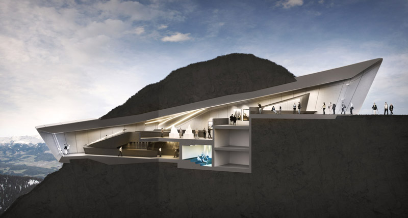Structural plan of the interior of the Messner Mountain Museum designed by Zaha Hadid at Plan de Corona