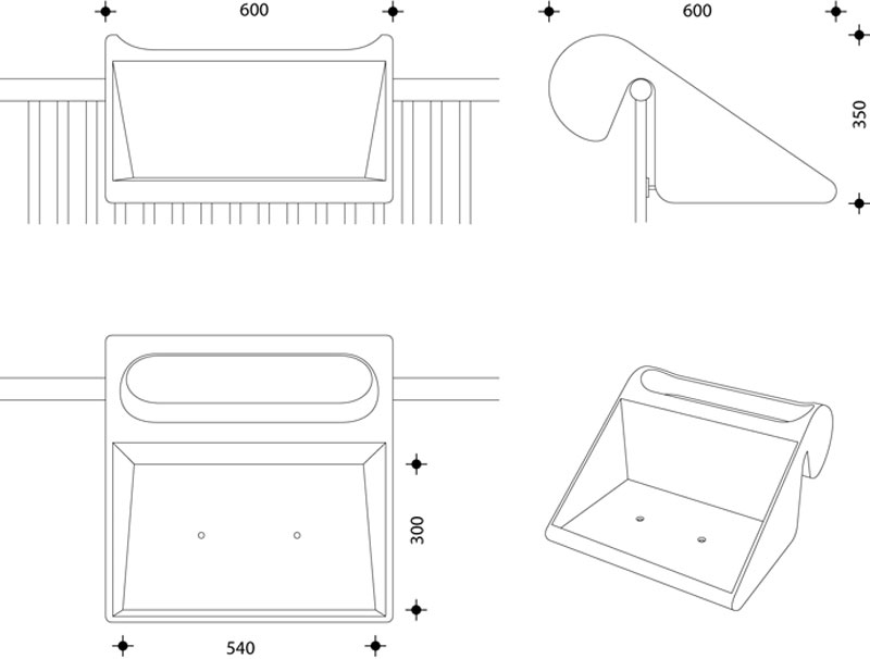 balKonzept Balcony Desk dimensions and drawing plans