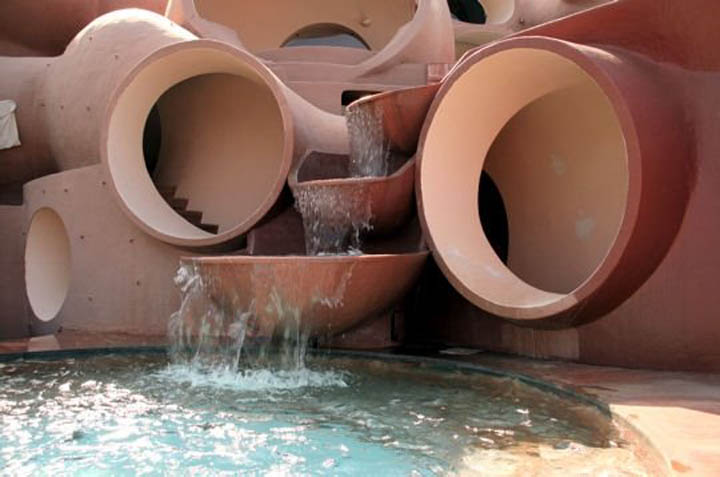 Waterfall at the palais bulles, palace of bubbles Pierre Cardin house by antti lovag in Cannes