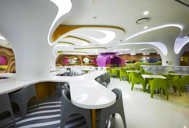 Interior decor of the Amoje Food Capital in Lotte Shopping Mall by Karim Rashid