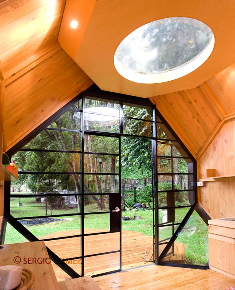 Interior design of the Habitable Polyhedron Garden Office by Manuel Villa