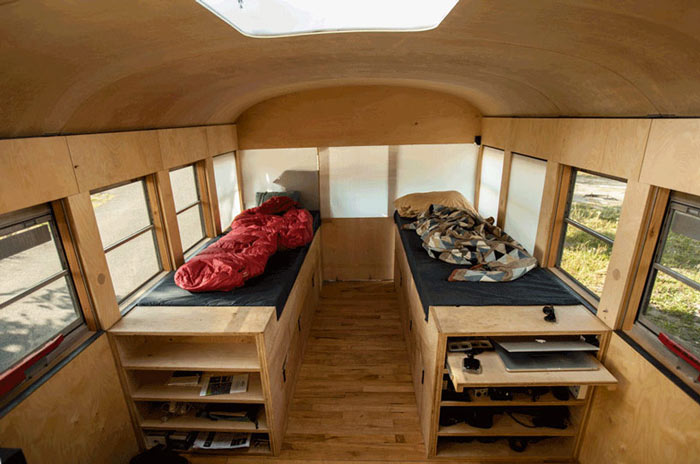 Sleeping area of Hank Bought a Bus - A School bus Converted into a Mobile Home