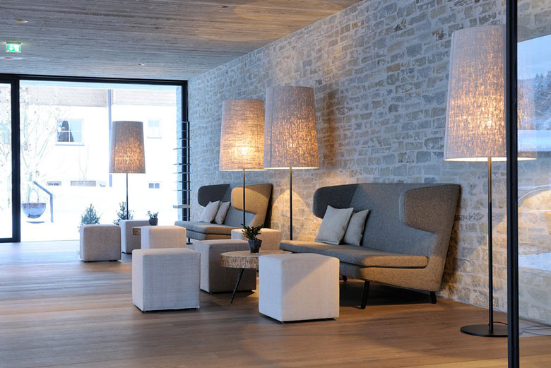 Lounge area at the Hotel Wiesergut in Hinterglemm Austria by Gogl Architekten