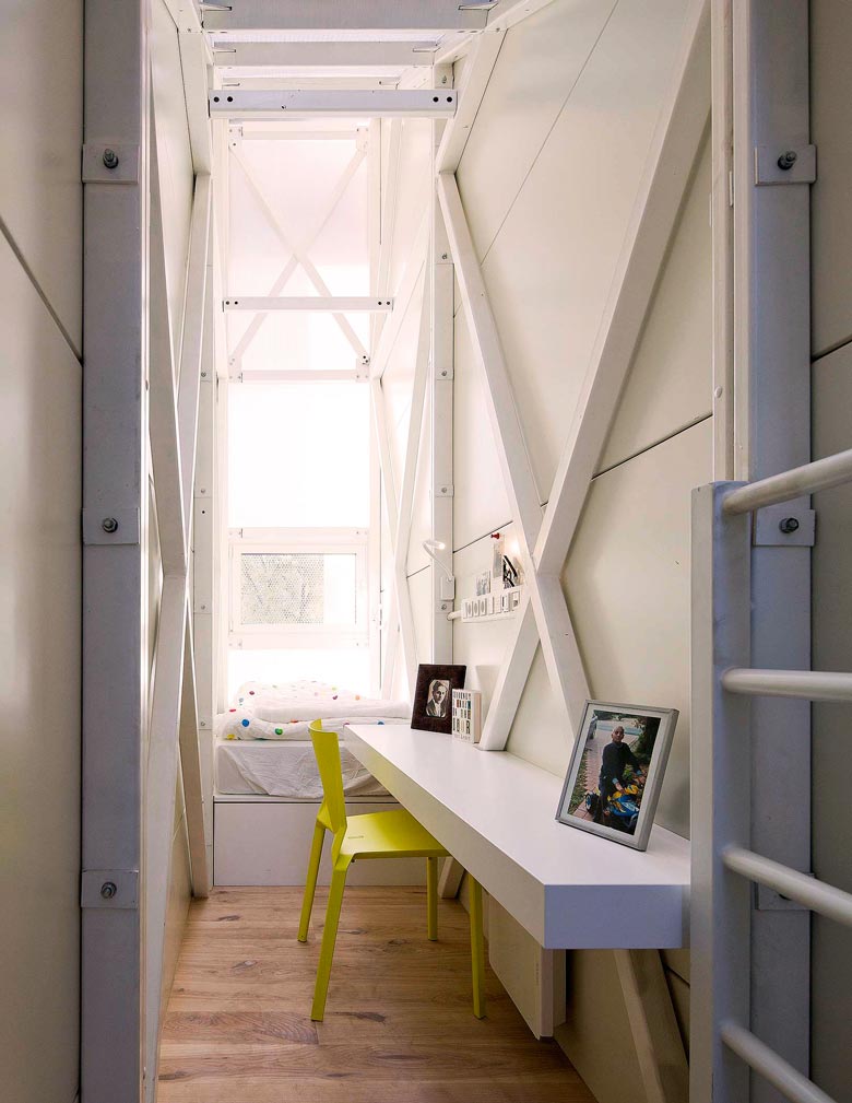 Interior design of the Keret House the World's Narrowest Home in Warsaw by Jakub Szczesny
