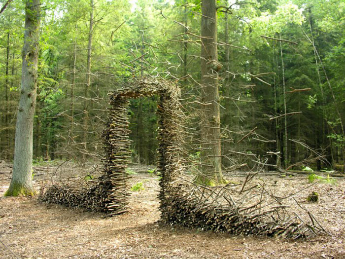 Suspended branches of the Land Art Installations by Cornelia Konrads