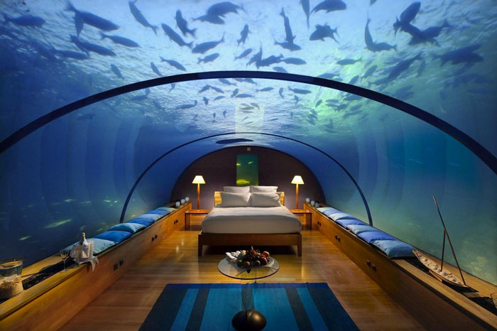 Room with glass roof at the Poseidon Undersea Resort in Fiji