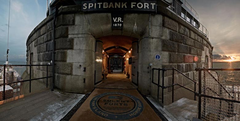 Entrance of the Spitbank Fort Hotel on the coast of Portsmouth England