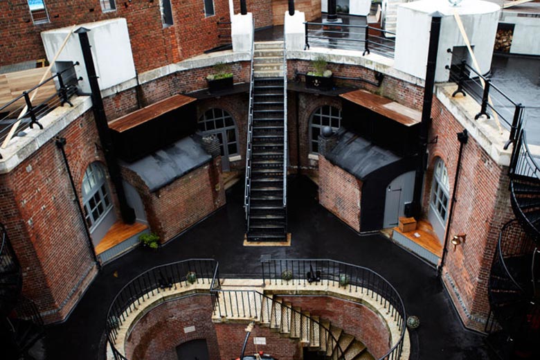 Courtyard of the Spitbank Fort Hotel on the coast of Portsmouth England