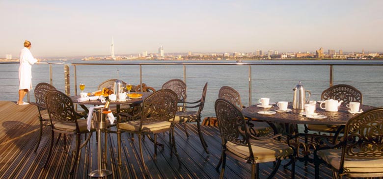 Terrace at the Spitbank Fort Hotel on the coast of Portsmouth England
