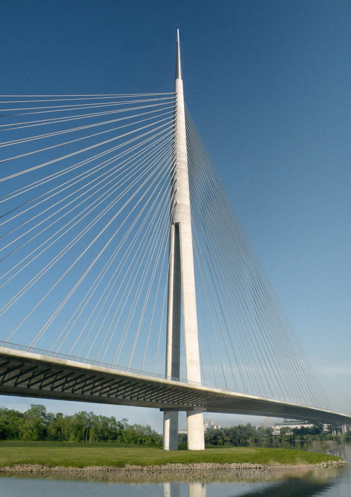 Pylon and cables of the Ada Bridge in Belgrade, Serbia