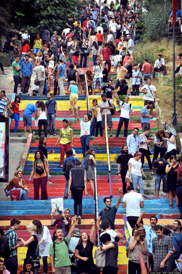 Gathering of people at the Rainbow Stairs in Istanbul by Huseyin Cetinel