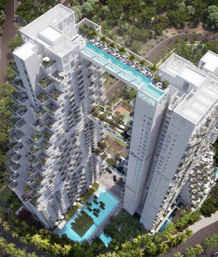 Aerial view of the Sky Habitat Condominiums in Singapore Safdie Architects