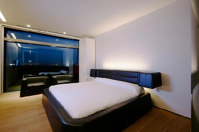 Interior design of a bedroom at Hotel Puerta America Design Hotel in Madrid Spain