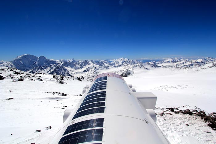 Solar panels on top of the LEAPrus 3912 - A Mountain Hotel in Russia