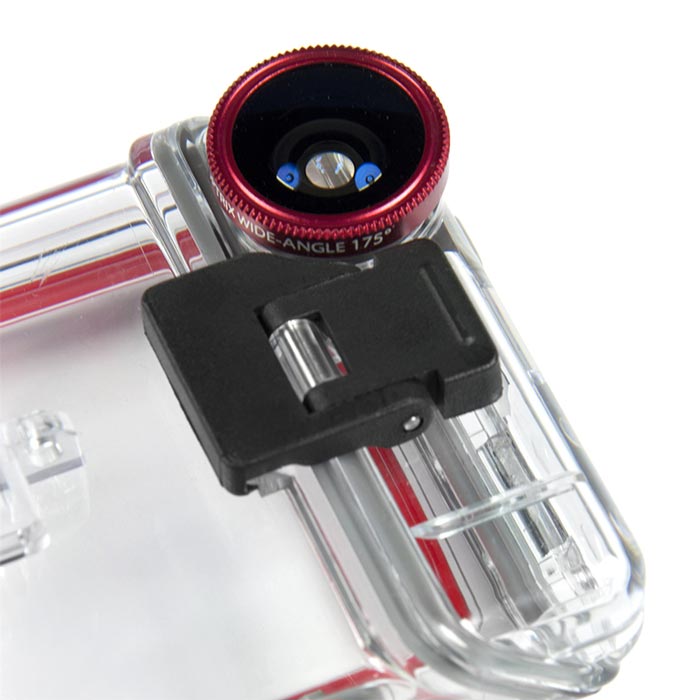 Lens and case of the Optrix XD5 Waterproof Action Camera iPhone Case