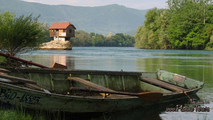 Tiny Wooden House on Drina River in Serbia