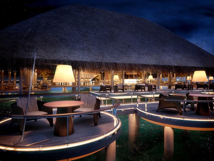 Outdoor terrace at the Velaa Private Island Resort in The Maldives