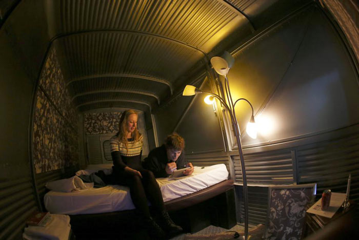 Interior design of a trailer at Basecamp Bonn Young Hostel in Germany