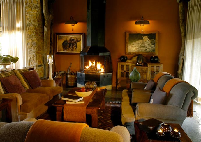 Interior design of a living room at Leopard Hills Lodge in South Africa
