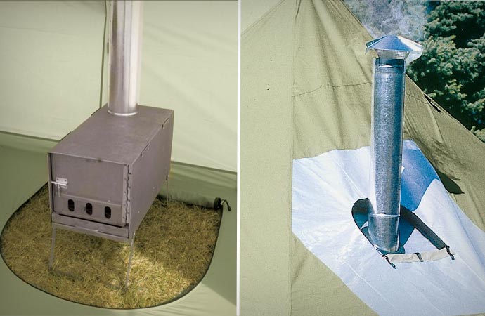 Stove and chimney of the Cabela tent