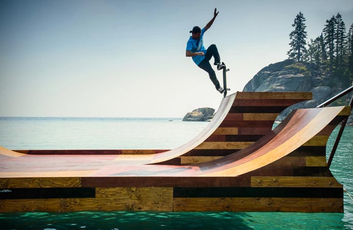 Floating skateboard ramp made out of wood