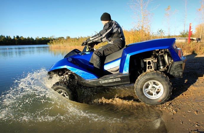 Amphibious ATV entering the water