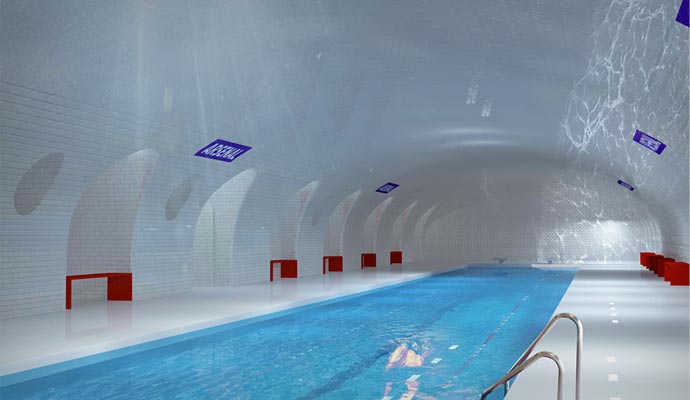 Swimming pool in a Paris metro station