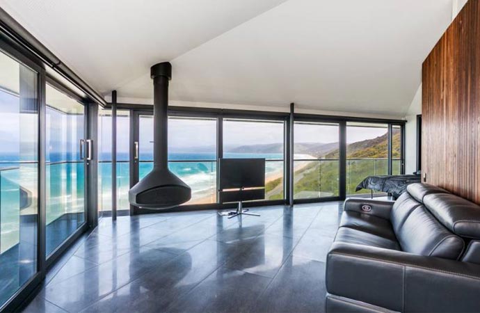 Indoor fireplace in a cliff house in Australia