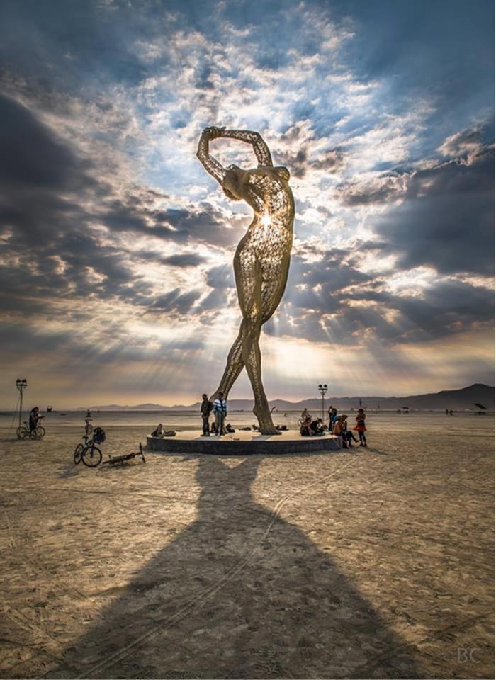 Huge statue of a women at Burning Man Festival