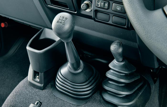 Gear shifter and 4x4 controls in the Toyota Land-Cruiser 70 Series re-release
