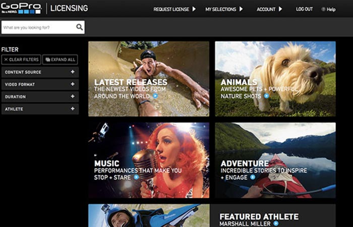 The GoPro Premium Content Licensing Portal features