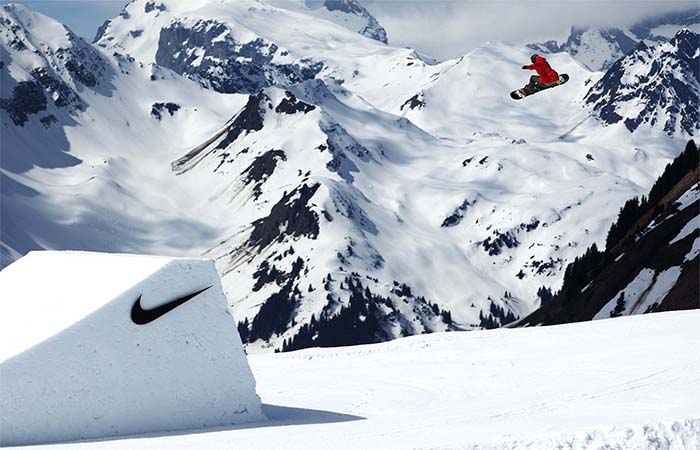 snowboarding on Nike ramp