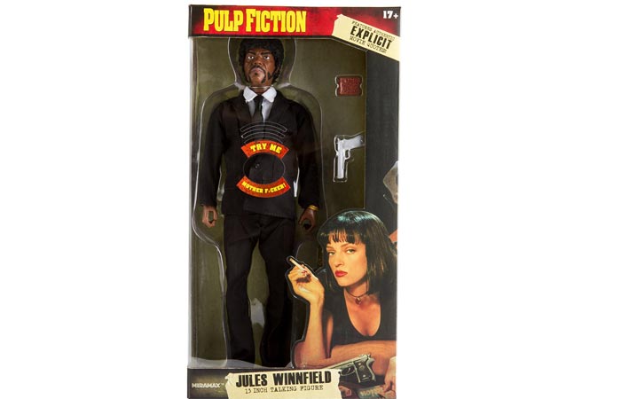 Pulp Fiction Jules Winnfield 13" Explicit Talking Figure in original packaging.
