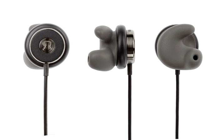 Three earphones photographed in three different positions. 