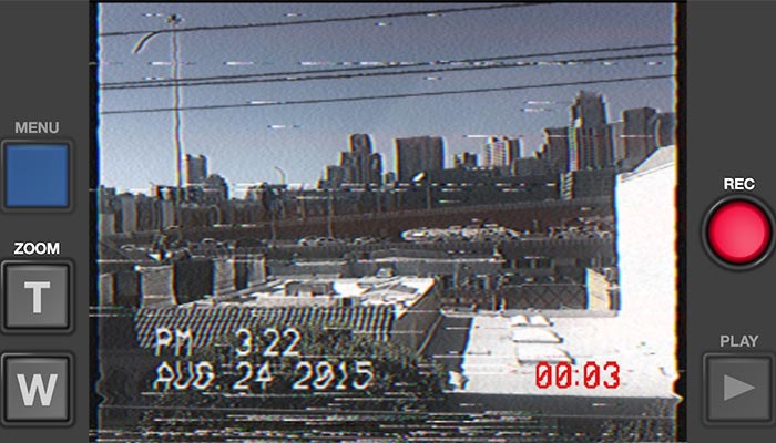 80's styled landscape image of a city.
