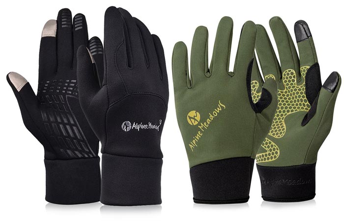 Outdoor Cycling Driving Warm Touchscreen Gloves by Vbiger, black and olive green, on a white background.