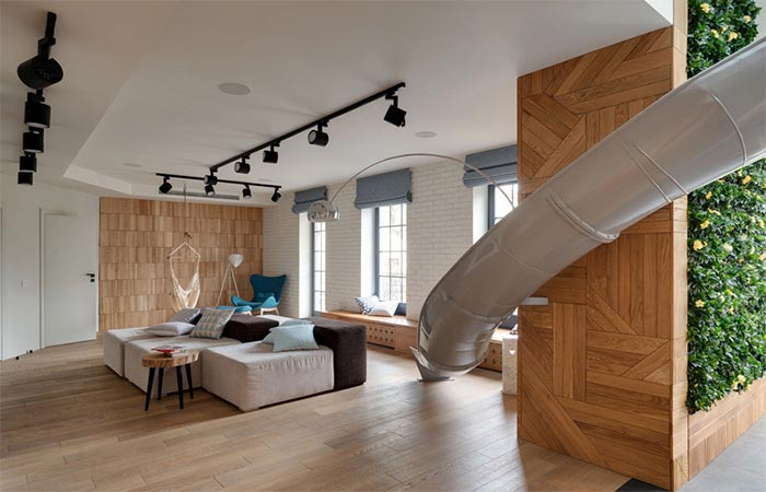 A Slide leading to a living room