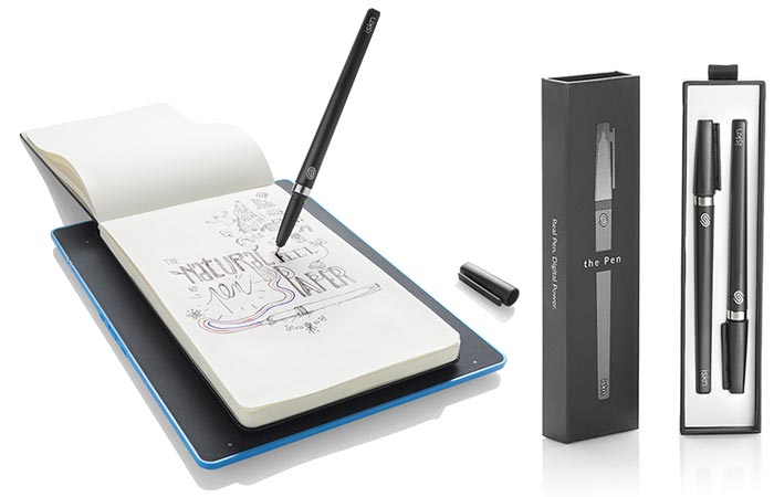 The Slate - Smart Drawing Pad with a notebook and a pen and the pen case on the right, on a white background.