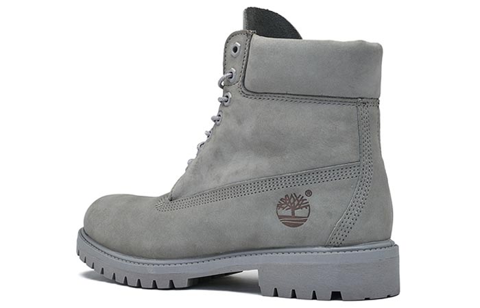 Timberland 6 inch Mono Grey Boot, side view, on a white background.