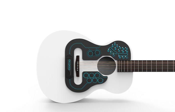 ACPAD Midi Controller On A White Acoustic Guitar