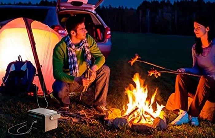 Anker Powerhouse being used to power lights while camping