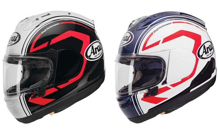 The Arai Corsair X Statement Helmet in two different colors.