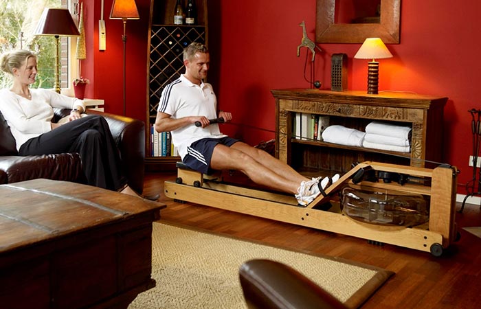 The WaterRower being used in the lounge