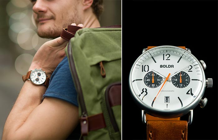 BOLDR Journey Sopwith on man's wrist and with black background