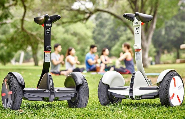 Black and white version of the Segway miniPro in a park